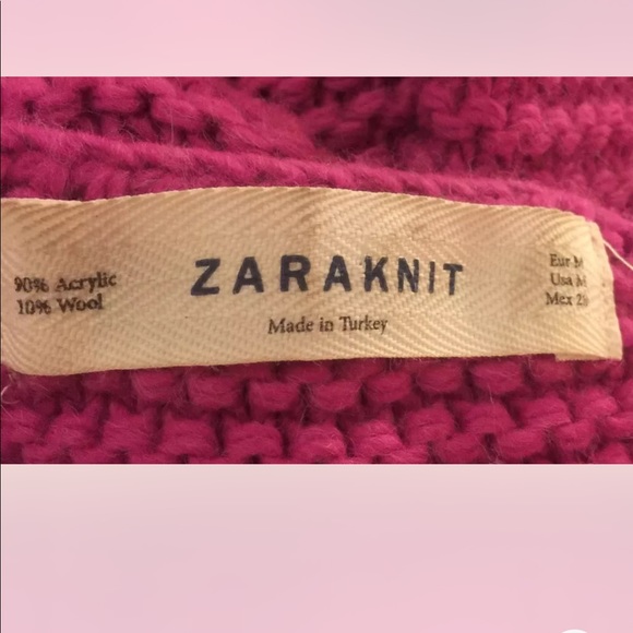 Zara Women Chunky Knit Sweater Fuchsia Pink Medium Boat Neck Oversized - Picture 5 of 8